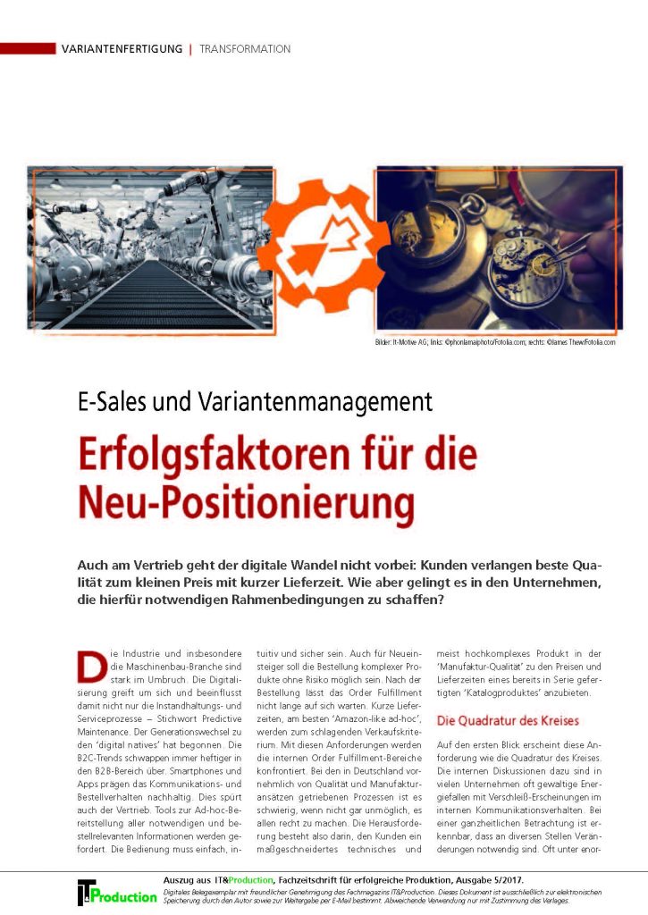 Fachbeitrag der it-motive in it&production: E-Sales und Variantenmanagement