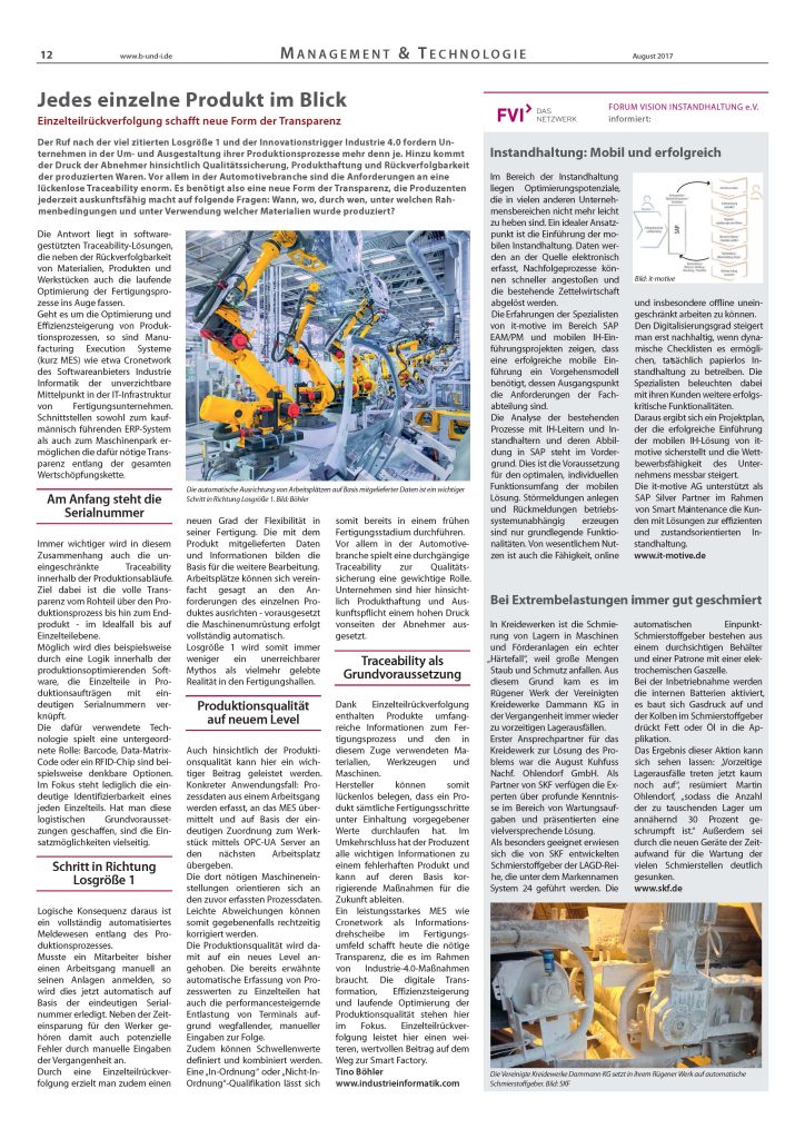 Zeitungsartikel Optimierungspotentiale in der Instandhaltung