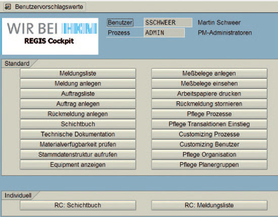 Die Adminstrator Benutzeroberfläche des Regis Cockpits